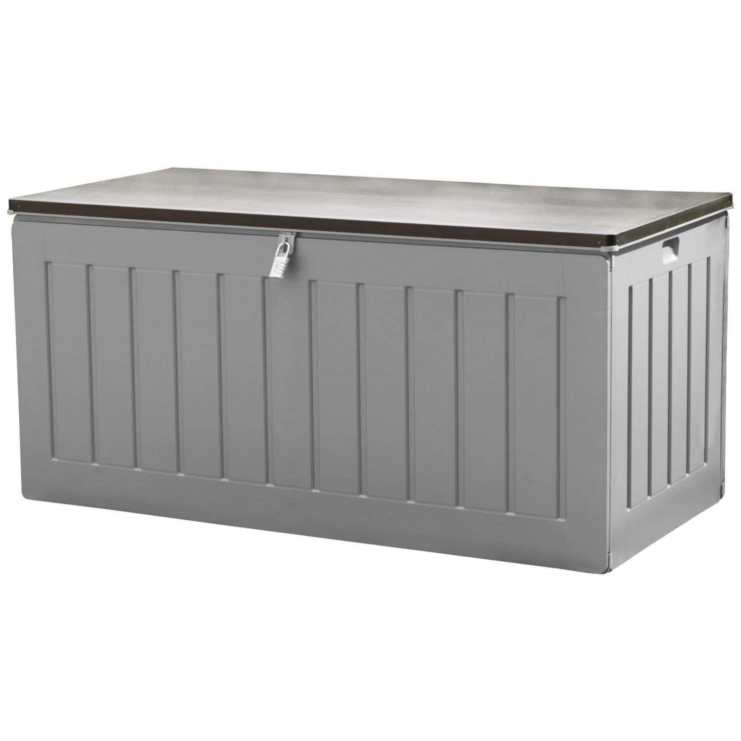 Olsen & Smith 830L MASSIVE Capacity Outdoor Garden Storage Box Plastic Shed - Weatherproof & Sit On with Wood Effect Chest